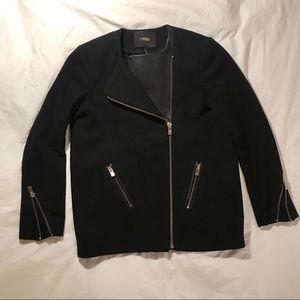 Maje Wool Coat With Leather Panel, Zipper Details
